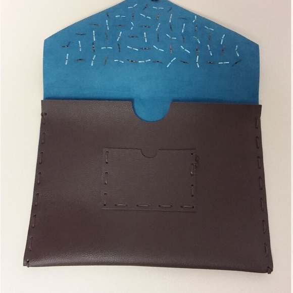 Embellished Handmade Leather Sketch Book Handbag Blue & Brown - Picture 7 of 10